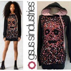 GSUS SIndustries Black Floral Skull Hoodie  Black Floral Skull Hoodie Sweatshirt